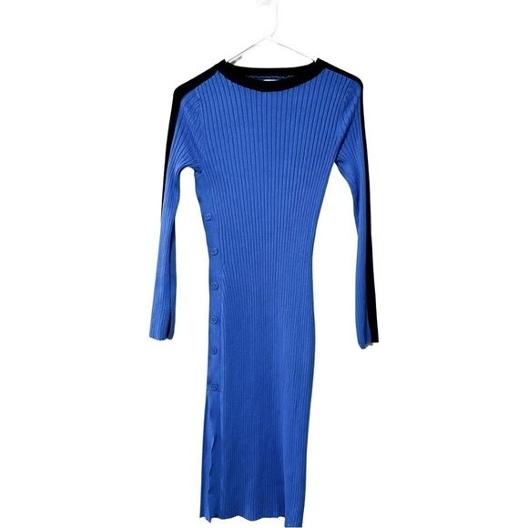 FUTURE COLLECTIVE Ribbed Sweater Long Sleeve Dress Cobalt Blue Black Sz XS - Picture 3 of 8
